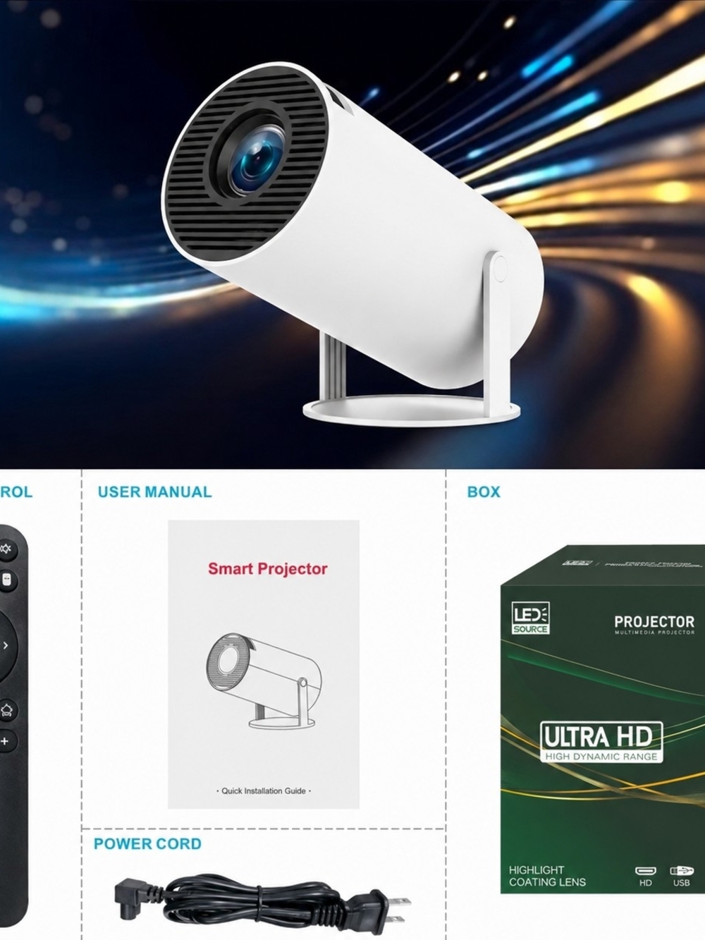 LED Source Ultra HD Multimedia Projector w/ Remote | 1080P Supported | Brand New